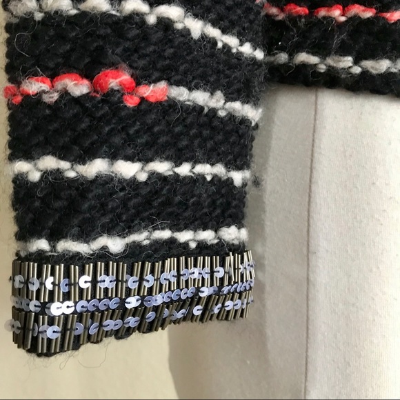 Tracy Reese Wool Blend Sequin Cardigan Sweater Size Medium Black Striped - Picture 3 of 8